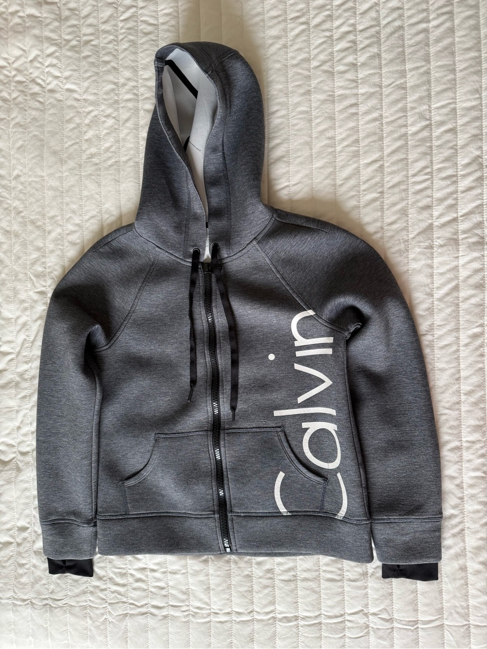 Calvin Klein Charcoal Gray Full-Zip Logo Hoodie
